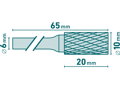Fréza karbidová, válcová s čelním ozubením, pr.10x20mm/stopka 6mm,sek střední (double-cut)