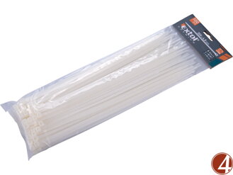 Pásky stahovací na kabely bílé, 300x4,8mm, 100ks, nylon PA66