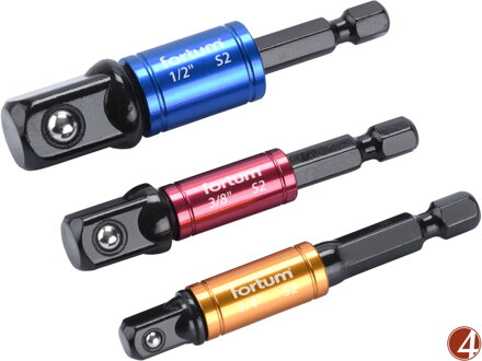 Adaptéry do vrtačky s otoč.úchytem 3ks, 1/4"-3/8"-1/2", S2