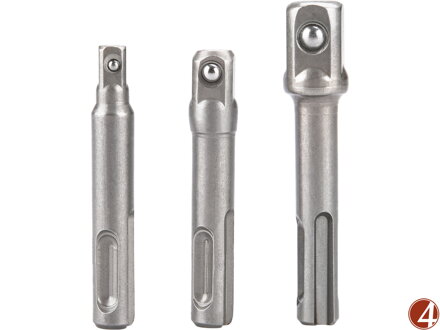 Adaptéry sada 3ks z SDS PLUS na čtyřhran, 1/4"-3/8"-1/2", CrV