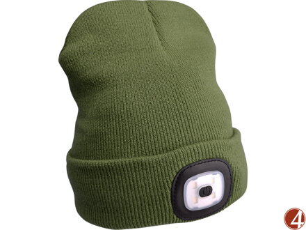 čepice s čelovkou 4x45lm, USB nabíjení, tmavě zelená, univerzální velikost