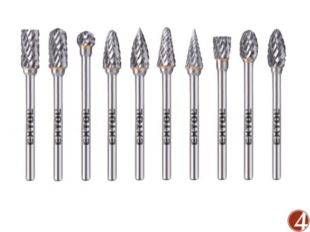 Frézy karbidové, sada 10ks, ⌀6x13mm, ⌀stopky 3mm, sek střední (double-cut)
