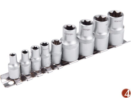 Hlavice nástrčné vnitřní TORX, sada 9ks, 1/4",1/2" (E 5-18), CrV