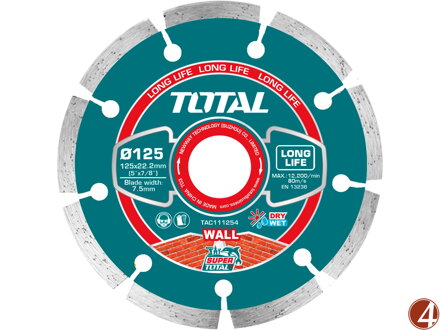 Kotouč diamantový řezný segmentový, Fast cut, suché i mokré řezání, 125mm, industrial