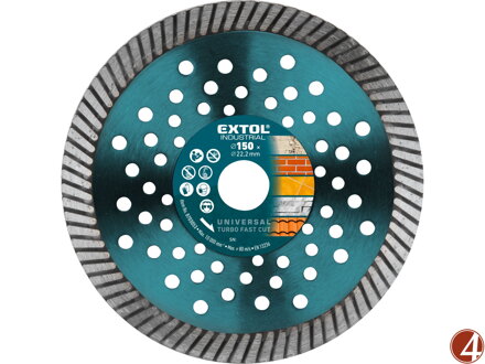 Kotouč diamantový řezný, turbo Fast Cut, suché i mokré řezání, O 150x22,2x2,5mm