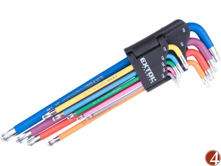L-klíče TORX prodloužené barevné, sada 9ks, s kuličkou, T10-50, S2