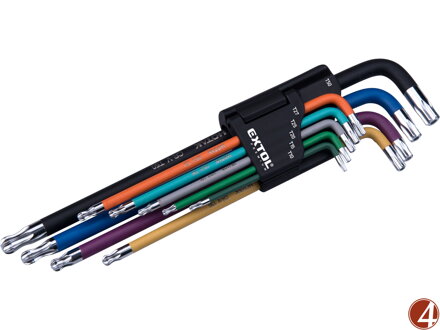 L-klíče TORX prodloužené barevné, sada 9ks, s kuličkou, T10-50, S2