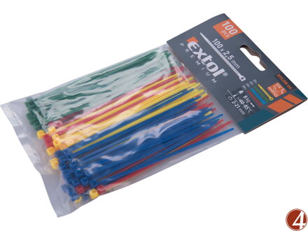 Pásky stahovací barevné, 100x2,5mm, 100ks, (4x25ks), 4 barvy, nylon PA66