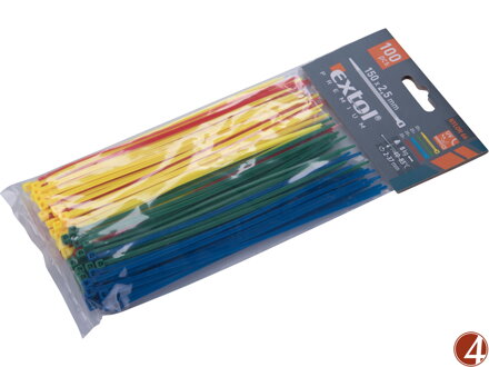 Pásky stahovací barevné, 150x2,5mm, 100ks, (4x25ks), 4 barvy, nylon PA66