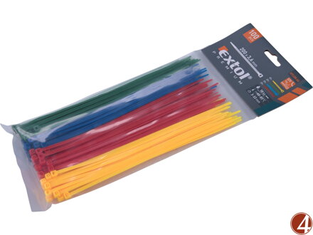 Pásky stahovací barevné, 200x3,6mm, 100ks, (4x25ks), 4 barvy, nylon PA66