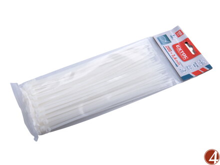 Pásky stahovací na kabely bílé, 200x3,6mm, 100ks, nylon PA66