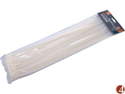 Pásky stahovací na kabely bílé, 380x4,8mm, 100ks, nylon PA66
