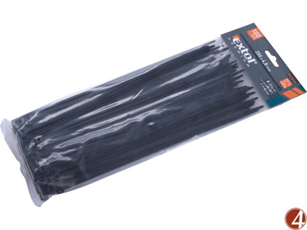 Pásky stahovací na kabely černé, 250x4,8mm, 100ks, nylon PA66