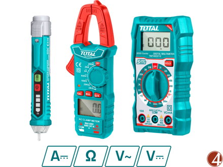 Sada digitálního multimetru, multimetru klešťového a zkoušečky AC napětí, Total
