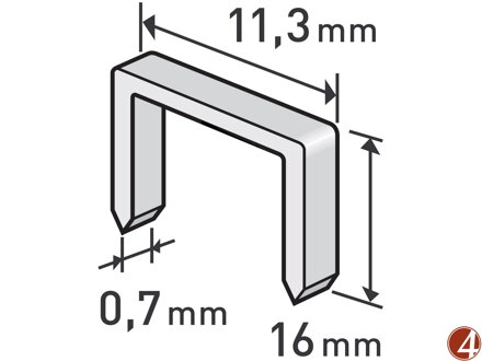 Spony, balení 1000ks, 16mm, 11,3x0,52x0,70mm