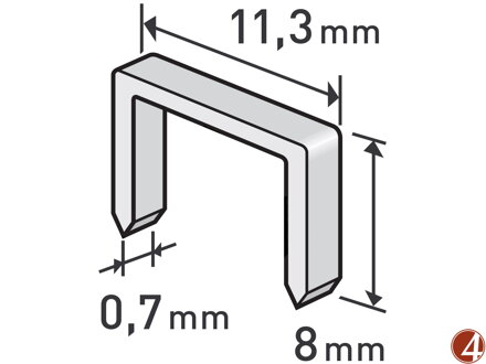 Spony, balení 1000ks, 8mm, 11,3x0,52x0,70mm