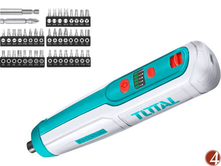 Šrouborák AKU mini, 4V, USB nabíjení, se sadou bitů
