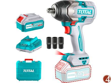 Utahovák rázový AKU 1/2", brushless, 850Nm, 20 V Li-ion 4000mAh (2x), industrial