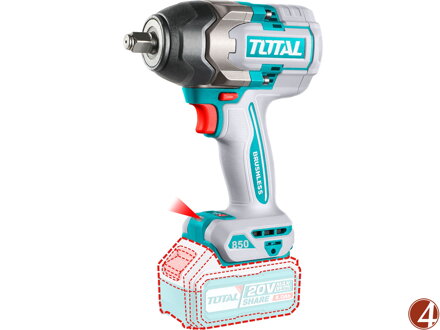 Utahovák rázový AKU 1/2', brushless, 850Nm, 20 V Li-ion, bez baterie a nabíječky, industrial