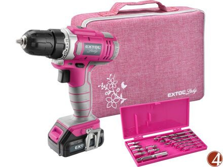 Vrtací šroubovák aku, růžový, 12V Li-ion, 1300mAh, v tašce