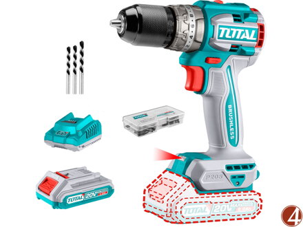 Vrtací šroubovák AKU s příklepem, brushless, 20V Li-ion (2x), industrial
