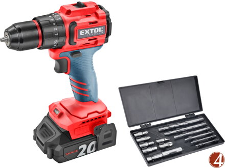Vrtací šroubovák aku s příklepem SHARE20V, BRUSHLESS, 2Ah (2×)
