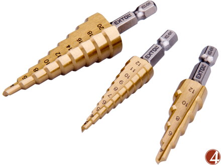 Vrtáky stupňovité, sada 3ks, O 3-20mm, HSS