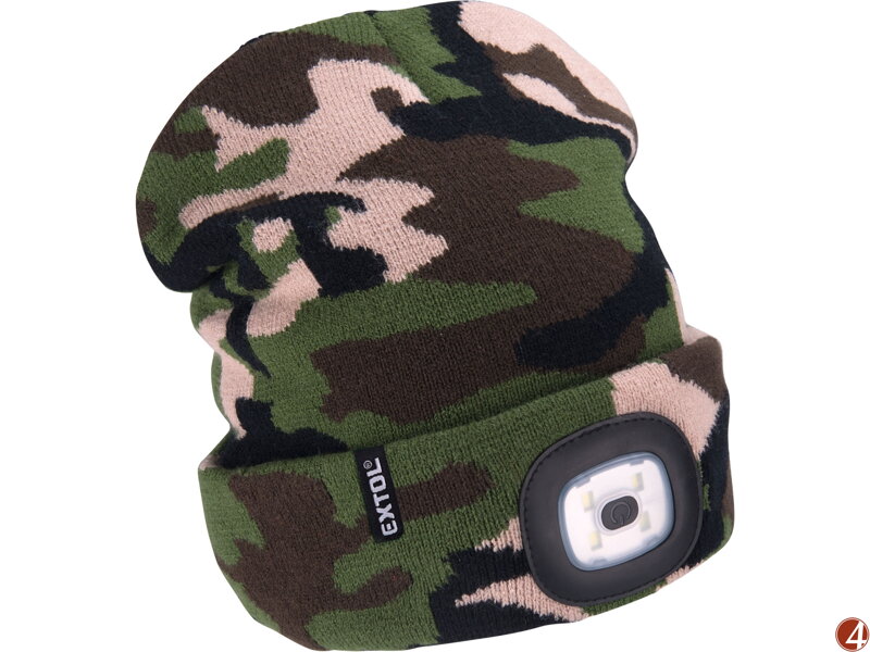 čepice s čelovkou 4x45lm, USB nabíjení, maskovací, univerzální velikost čepice s čelovkou 4x45lm, USB nabíjení, maskovací, univerzální velikost