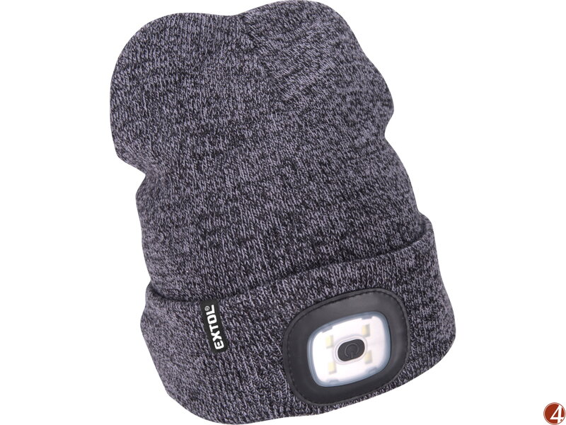čepice s čelovkou 4x45lm, USB nabíjení, šedá/černá, univerzální velikost čepice s čelovkou 4x45lm, USB nabíjení, šedá/černá, univerzální velikost