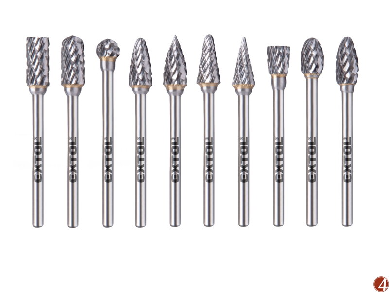 Frézy karbidové, sada 10ks, ⌀6x13mm, ⌀stopky 3mm, sek střední (double-cut)