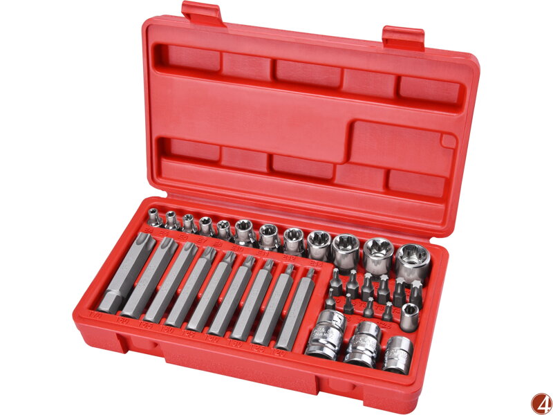 Hlavice a hroty Torx sada 35ks, 1/4",3/8", 1/2", CrV Hlavice a hroty Torx sada 35ks, 1/4",3/8", 1/2", CrV