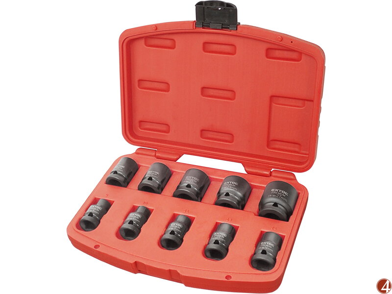Hlavice nástrčné rázové 1/2", sada 10ks, 9-27mm, CrMoV Hlavice nástrčné rázové 1/2", sada 10ks, 9-27mm, CrMoV