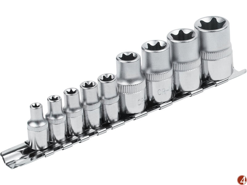 Hlavice nástrčné vnitřní TORX , sada 9ks, 1/4",1/2", CrV Hlavice nástrčné vnitřní TORX , sada 9ks, 1/4",1/2", CrV