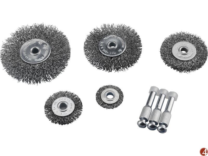 Kartáče okružní ocelové, sada 5ks, 2x stopka 6mm