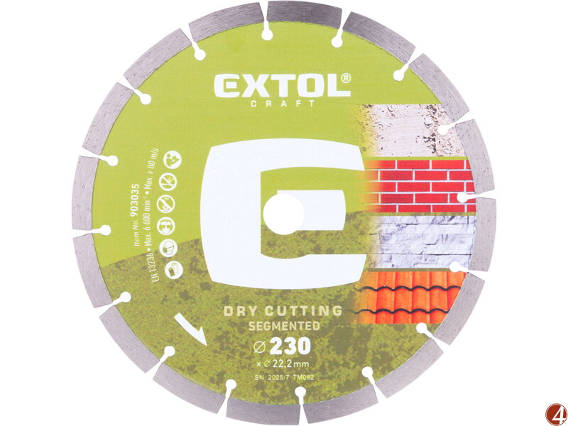 Kotouč diamantový řezný segmentový - suché řezání, O 230x22,2x2,6mm