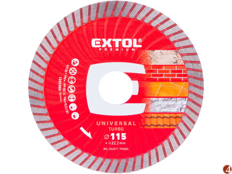 Kotouč diamantový řezný, turbo - suché i mokré řezání, O 115x22,2x2mm