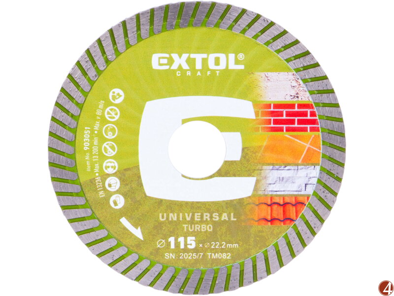 Kotouč diamantový řezný, turbo - suché i mokré řezání, O 115x22,2x2mm