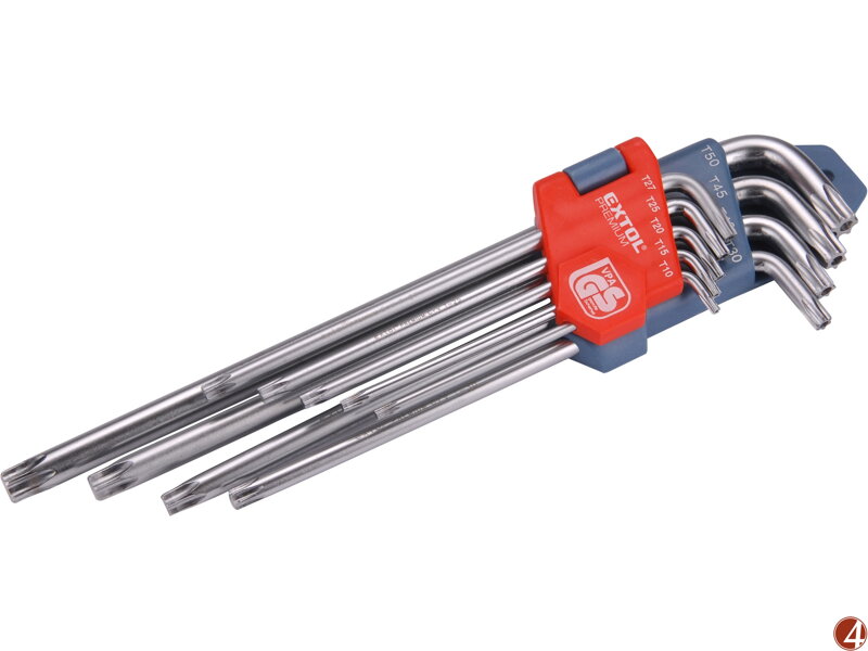 L-klíče TORX prodloužené, sada 9ks, T10-50 L-klíče TORX prodloužené, sada 9ks, T10-50