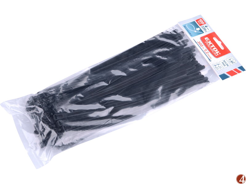 Pásky stahovací černé, rozpojitelné, 300x7,2mm, 100ks, nylon PA66