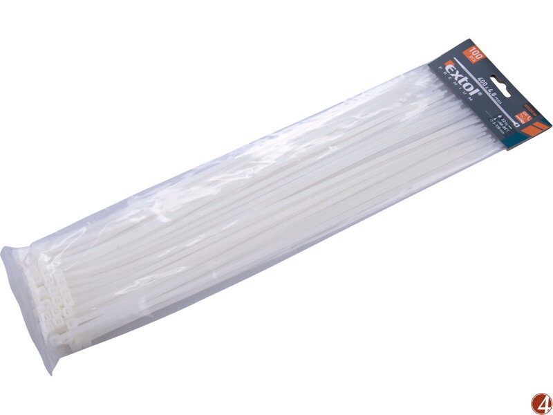 Pásky stahovací na kabely bílé, 400x4,8mm, 100ks, nylon PA66