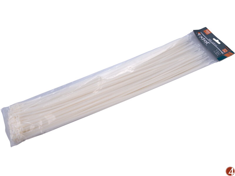Pásky stahovací na kabely bílé, 500x4,8mm, 100ks, nylon PA66 Pásky stahovací na kabely bílé, 500x4,8mm, 100ks, nylon PA66
