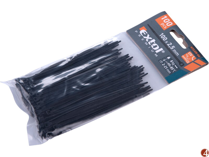 Pásky stahovací na kabely černé, 100x2,5mm, 100ks, nylon PA66 Pásky stahovací na kabely černé, 100x2,5mm, 100ks, nylon PA66