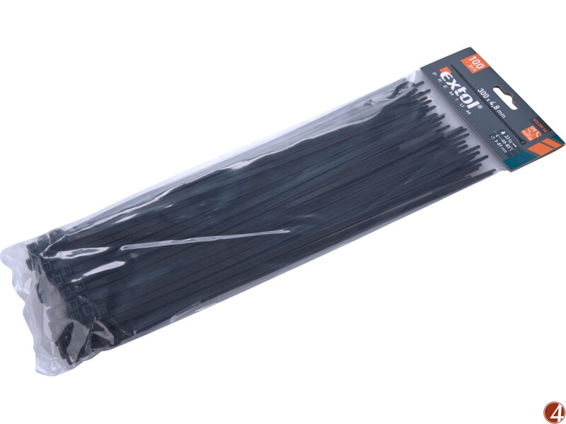 Pásky stahovací na kabely černé, 300x4,8mm, 100ks, nylon PA66