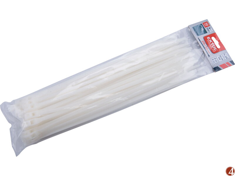 Pásky stahovací na kabely EXTRA, bílé, 370x7,6mm, 50ks, nylon PA66 Pásky stahovací na kabely EXTRA, bílé, 370x7,6mm, 50ks, nylon PA66