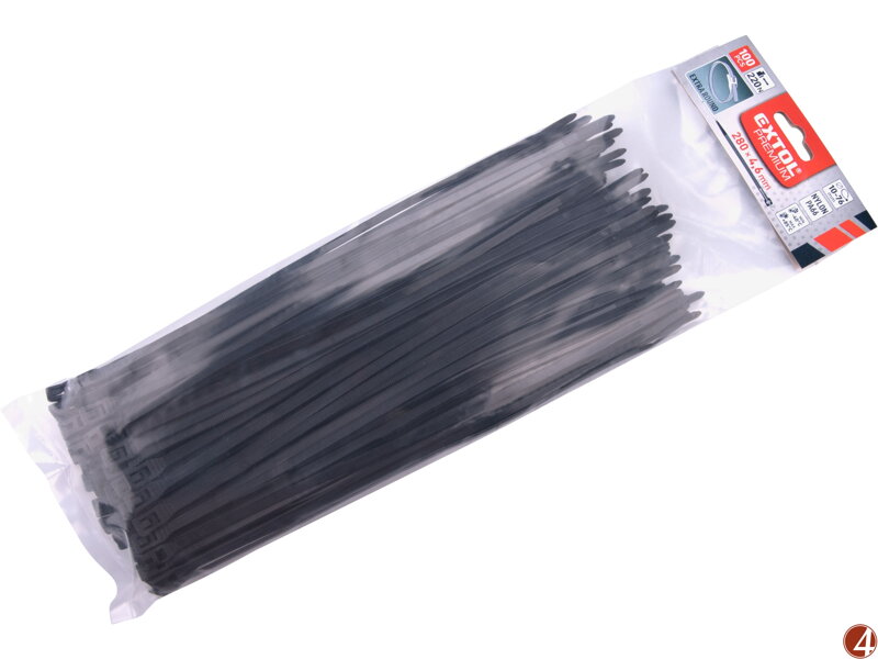 Pásky stahovací na kabely EXTRA, černé, 280x4,6mm, 100ks, nylon PA66 Pásky stahovací na kabely EXTRA, černé, 280x4,6mm, 100ks, nylon PA66