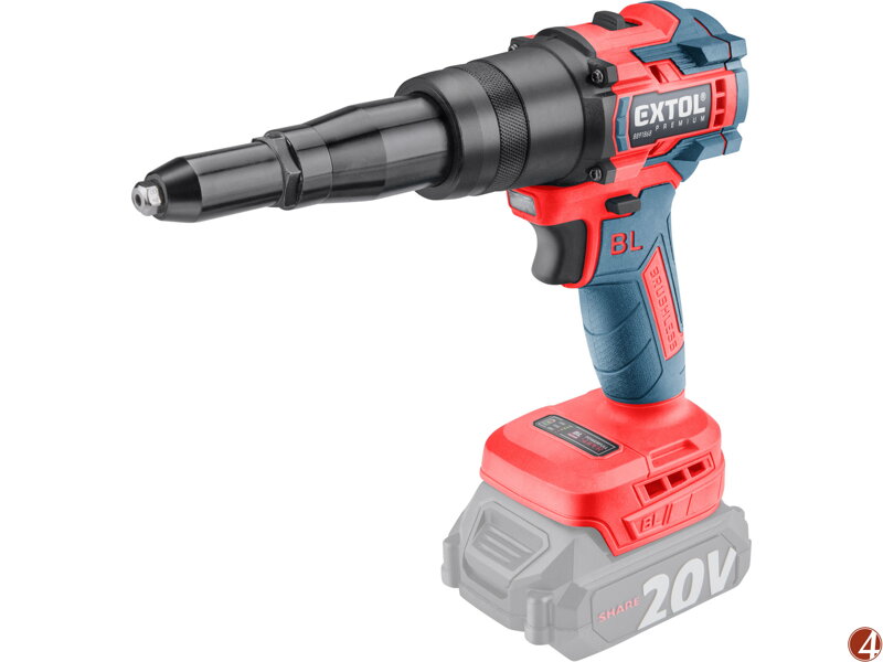 Pistole nýtovací aku SHARE20V, BRUSHLESS, bez baterie a nabíječky