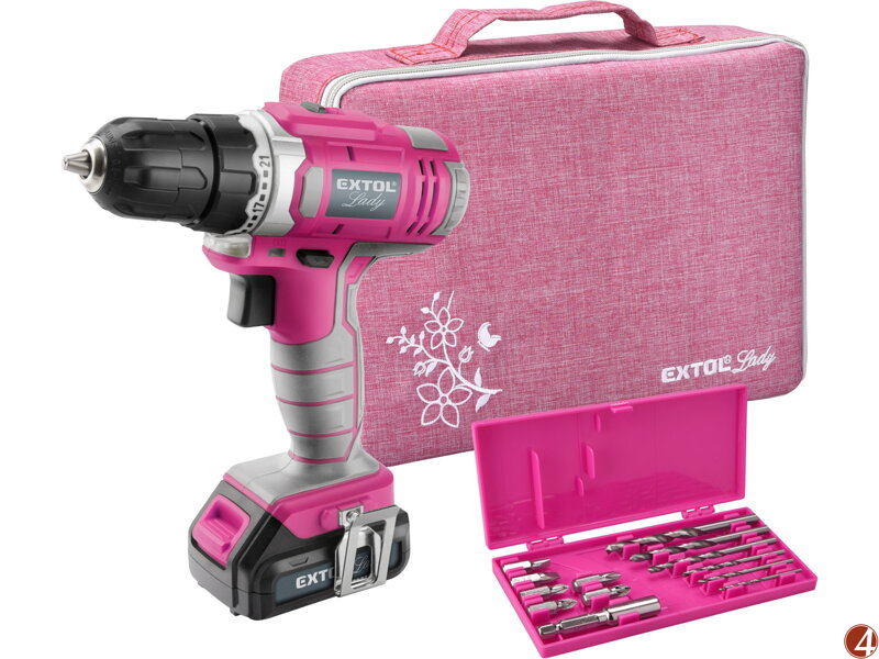 POŠK. OBAL vrtací šroubovák aku, růžový, 12V Li-ion, 1300mAh, v tašce