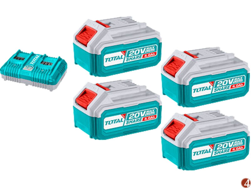Sada baterií a nabíječky, 20V Li-ion, 4000mAh, industrial Sada baterií a nabíječky, 20V Li-ion, 4000mAh, industrial