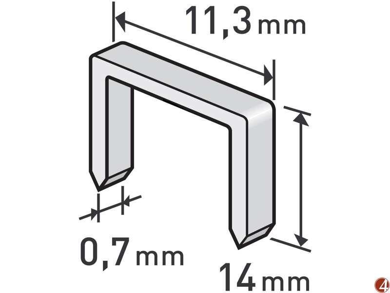 ŠPATNÝ OBAL spony, balení 1000ks, 14mm, 11,3x0,52x0,70mm