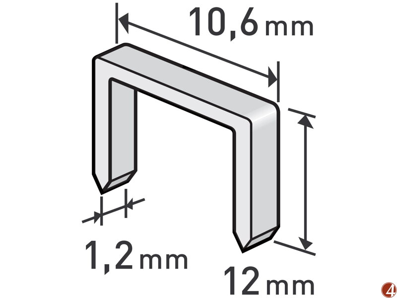 Spony, balení 1000ks, 12mm, 10,6x0,52x1,2mm